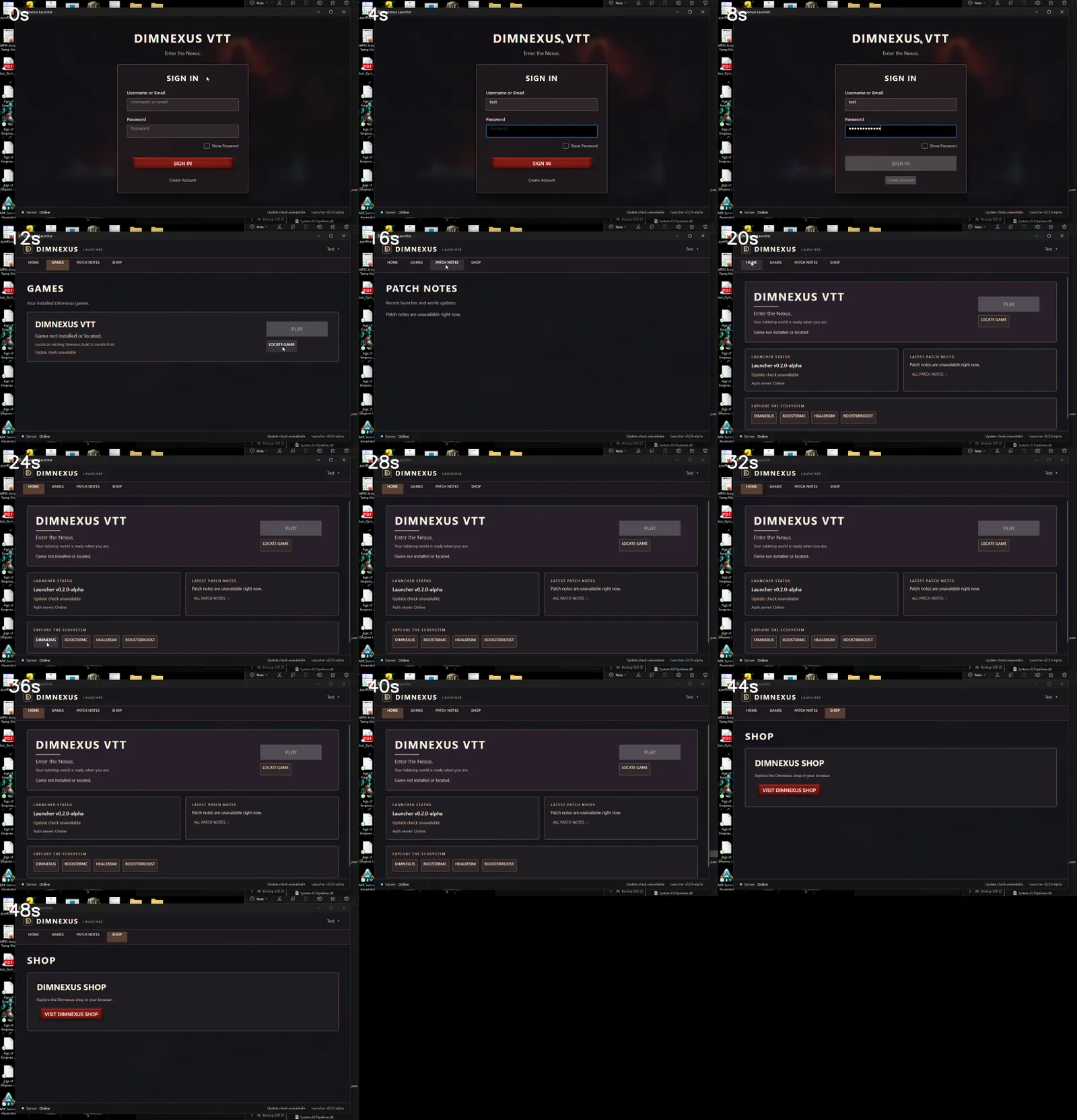 Early Dimnexus launcher interface montage