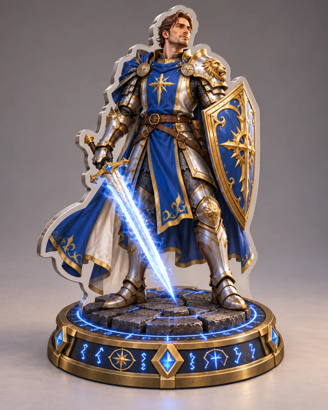 Fantasy paladin rendered as a vertical tabletop standee token